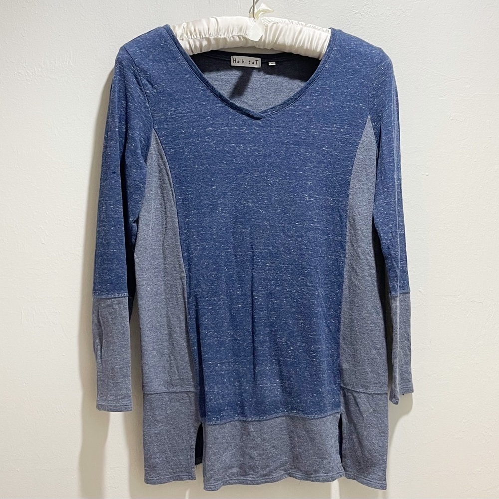 HABITAT Women’s Blue PIECED TUNIC Top Longer Length Lagenlook V-Neck Size XS